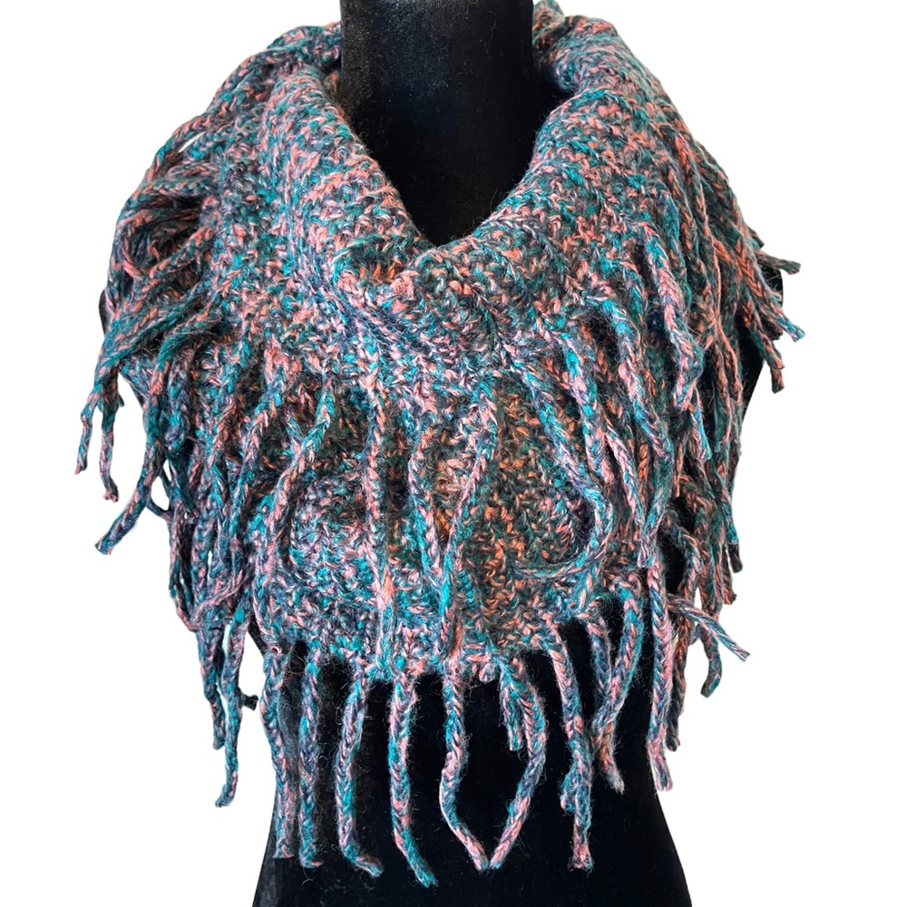 Green Multi Color Fringe Infinity Scarf - Picture 2 of 6